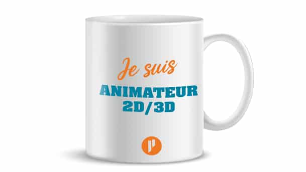 Mug avec inscription "Je suis Animateur 2D/3D" et logo Prium Portage