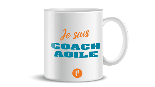 Mug avec inscription "Je suis Coach Agile" et logo Prium Portage