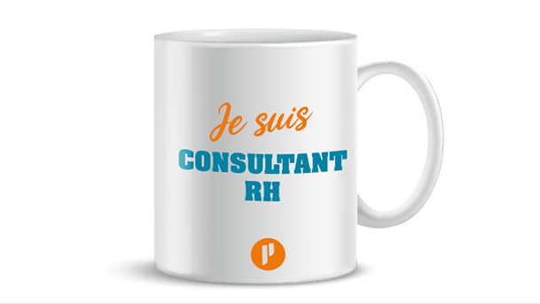 Mug avec inscription "Je suis Consultant en ressources humaines" et logo Prium Portage