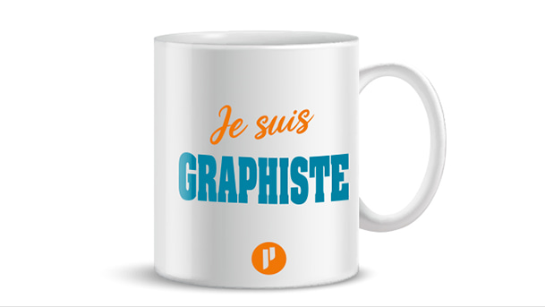 Mug avec inscription "Je suis Graphiste" et logo Prium Portage