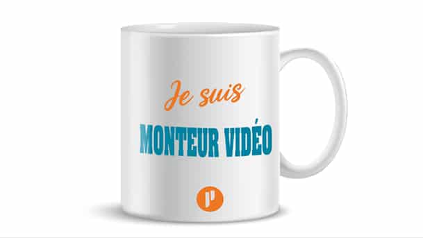 Mug avec inscription "Je suis Monteur vidéo" et logo Prium Portage